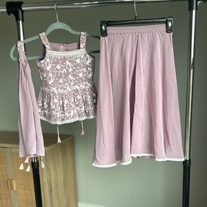 Little girls Pink Floral peplum top with flared palazzo pants and dupatta